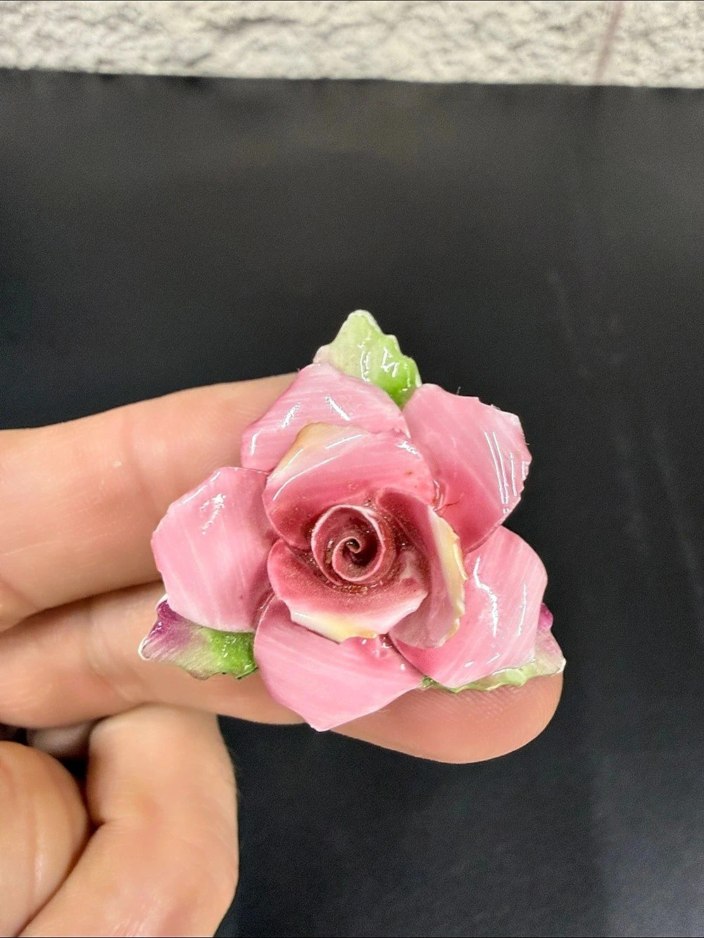 Vintage Made in England Pink Porcelain Rose Brooch Hand Painted Floral Pin